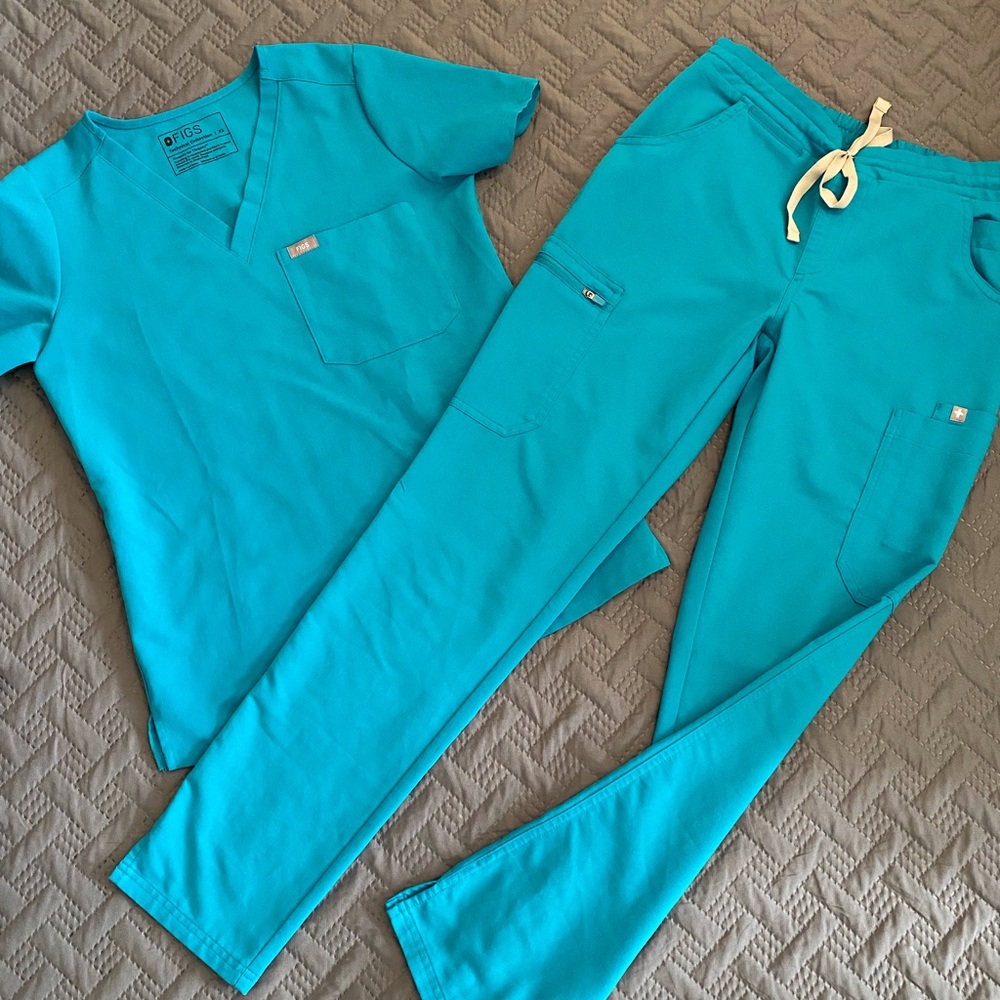 FIGS XS Turquoise Yola Skinny pants & XS Catarina top (set)